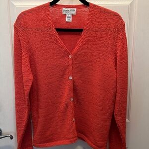 Pendleton Women's Vibrant Orange/Red Cardigan Mother of Pearl Buttons Size L